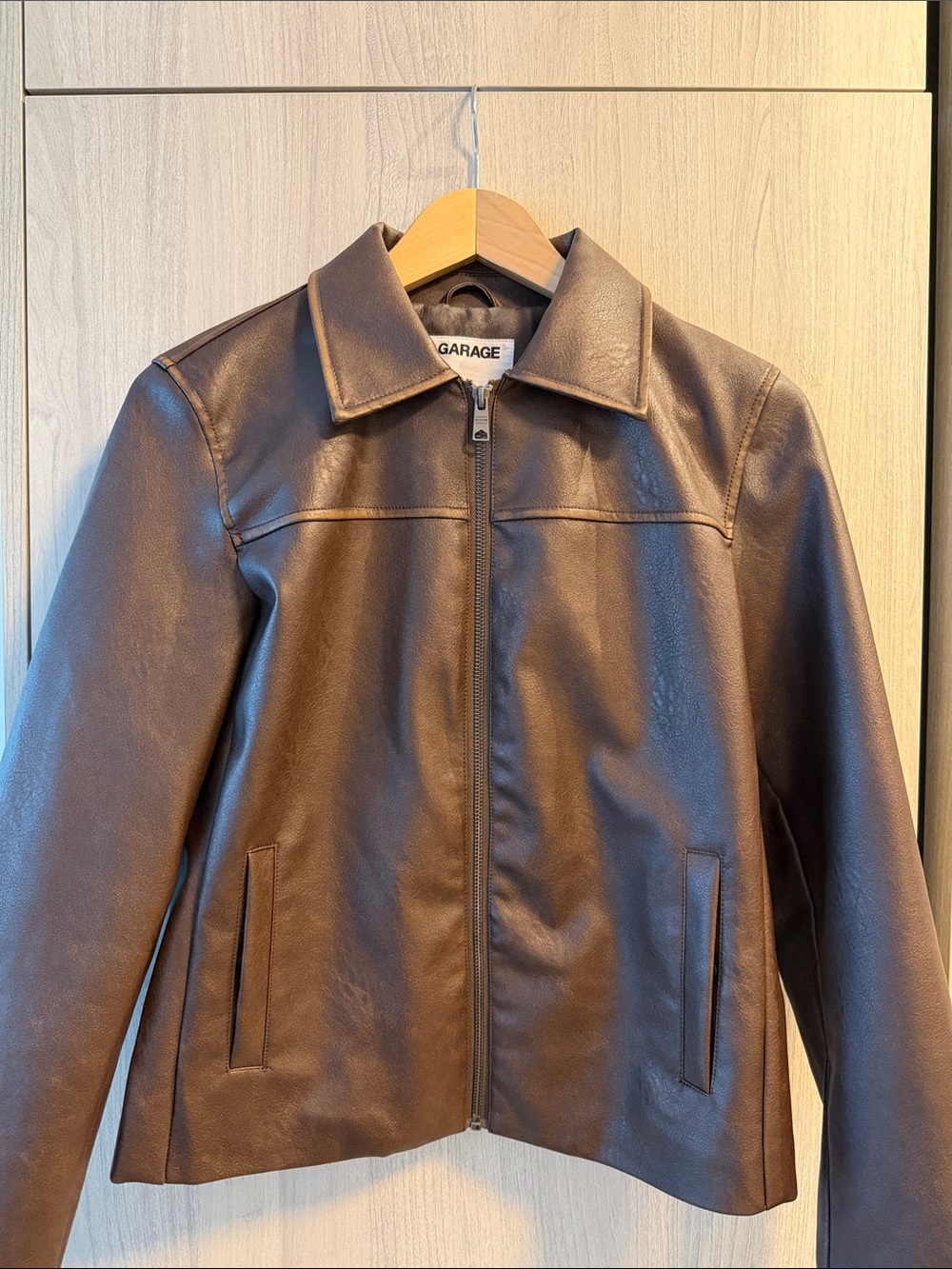 Garage Brown Faux Leather Zip Jacket